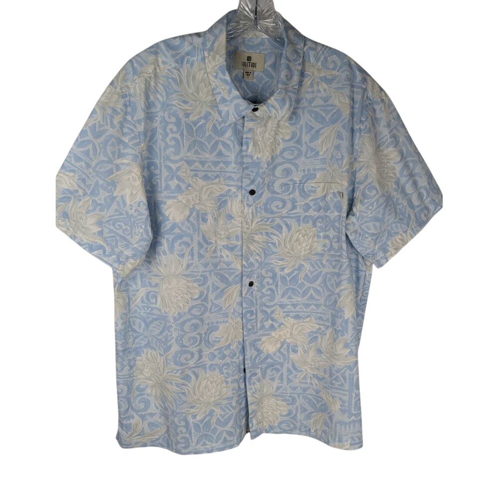 Solitude Blue Floral Short Sleeve Button Down Shirt 100% Cotton Size L Chest 48"